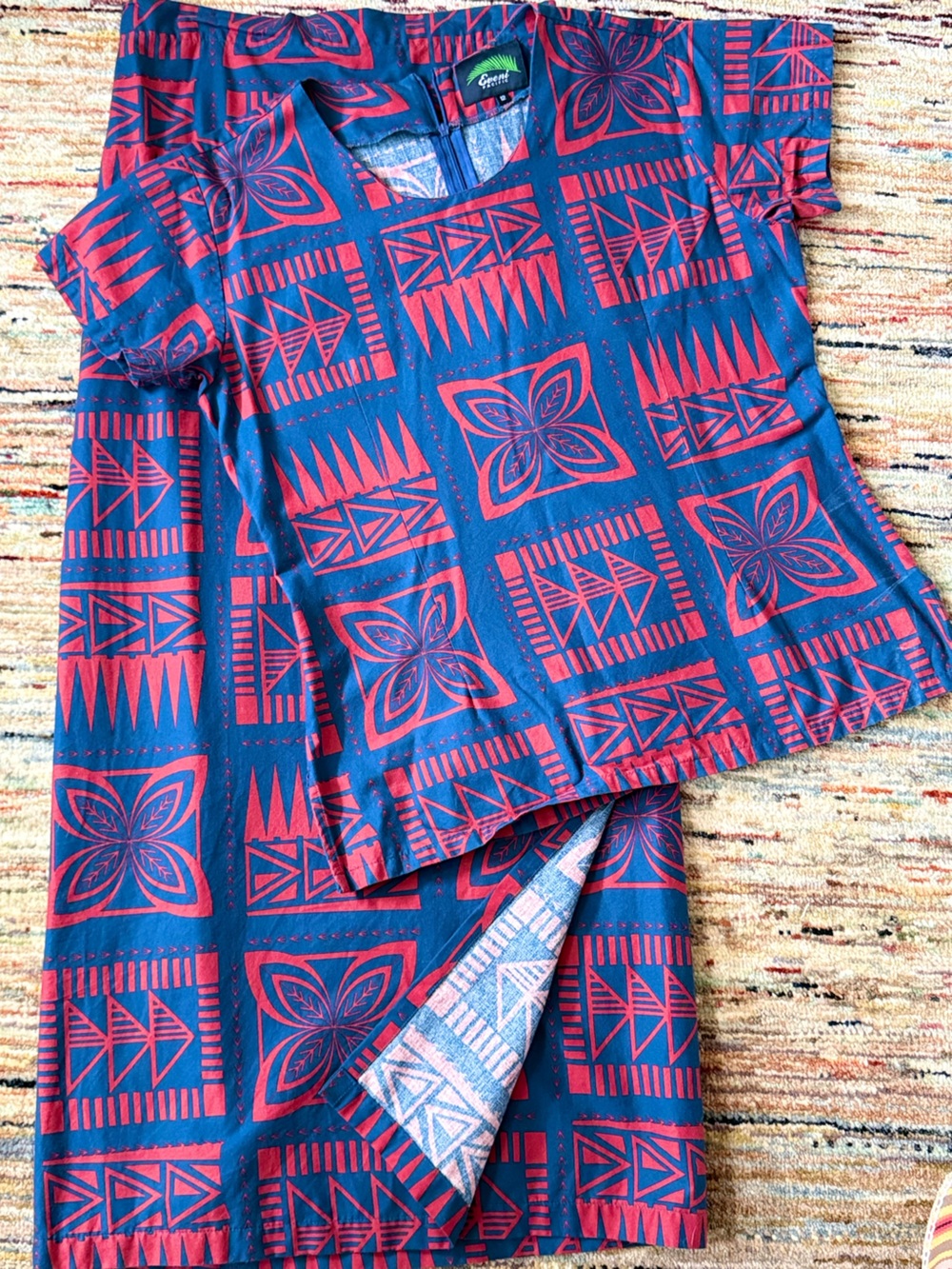 Eveni Pacific Navy and Red Geometric Midi skirt and top
